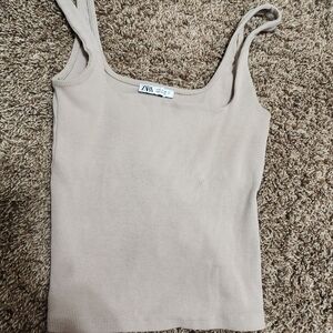 Zara Women's Tan Ribbed Tank Top